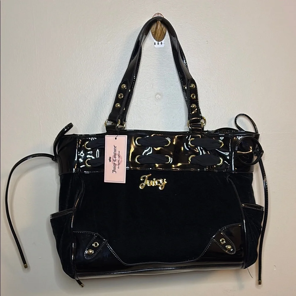 Juicy Couture Black and Gold Tote with Velvet and Patent Leather - Picture 1 of 10